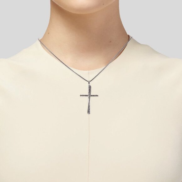 DAVID YURMAN DIAMOND 0.35CTW STERLING SILVER CROSSOVER CROSS PENDANT NECKLACE - Picture 9 of 9